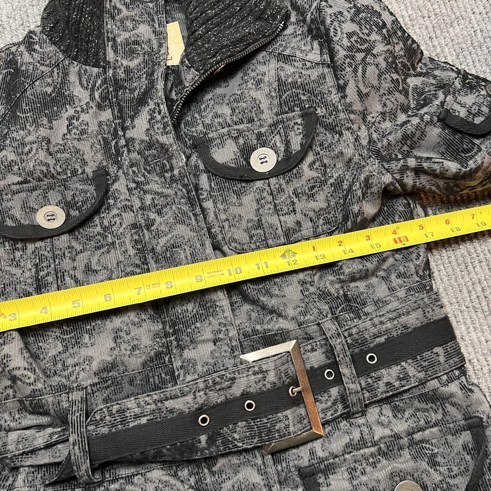 BKE Jacket Black Gray Buckle Paisley Corduroy Whimsygoth Utility Belted Lined - Picture 8 of 12
